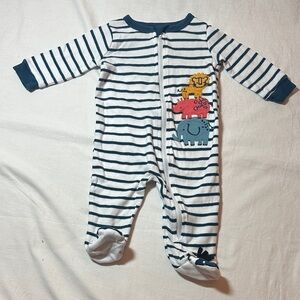 Koala Kids - Blue and White Striped Footie Sleeper with Animal Design